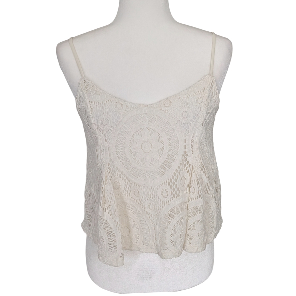 American Eagle Outfitters Cream White Y2k Lace Crochet Cami Tank Top Size Small